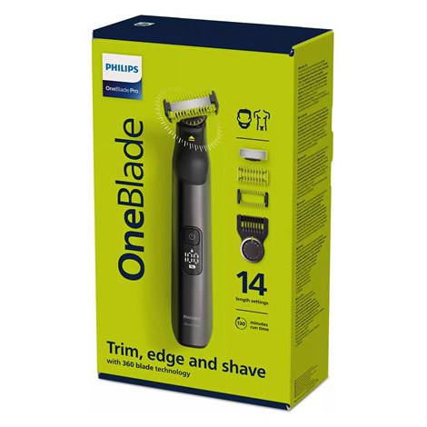 Philips | Hair, Face and Body Trimmer | QP6551/15 OneBlade Pro | Cordless | Wet & Dry | Number of length steps 14 | Black/Green - 6